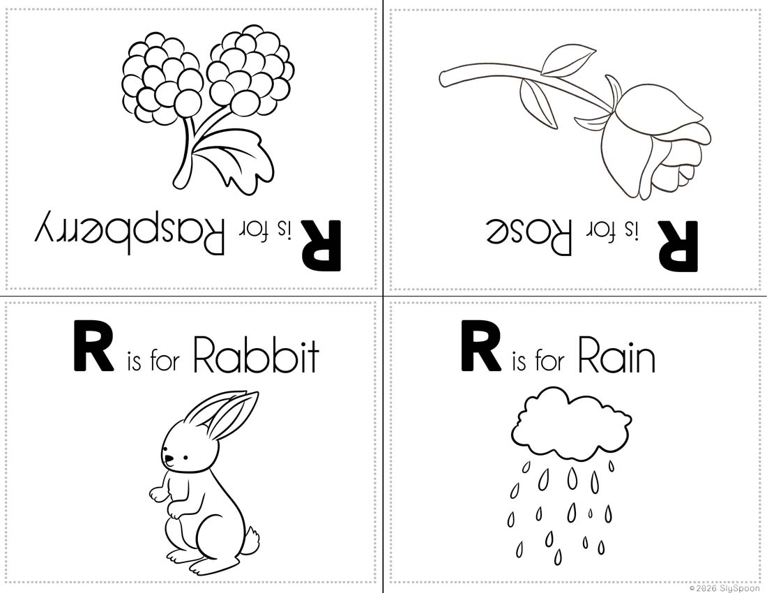 Free Printable My Letter R Picture book foldable coloring book with Letter R words in a cute clip art style