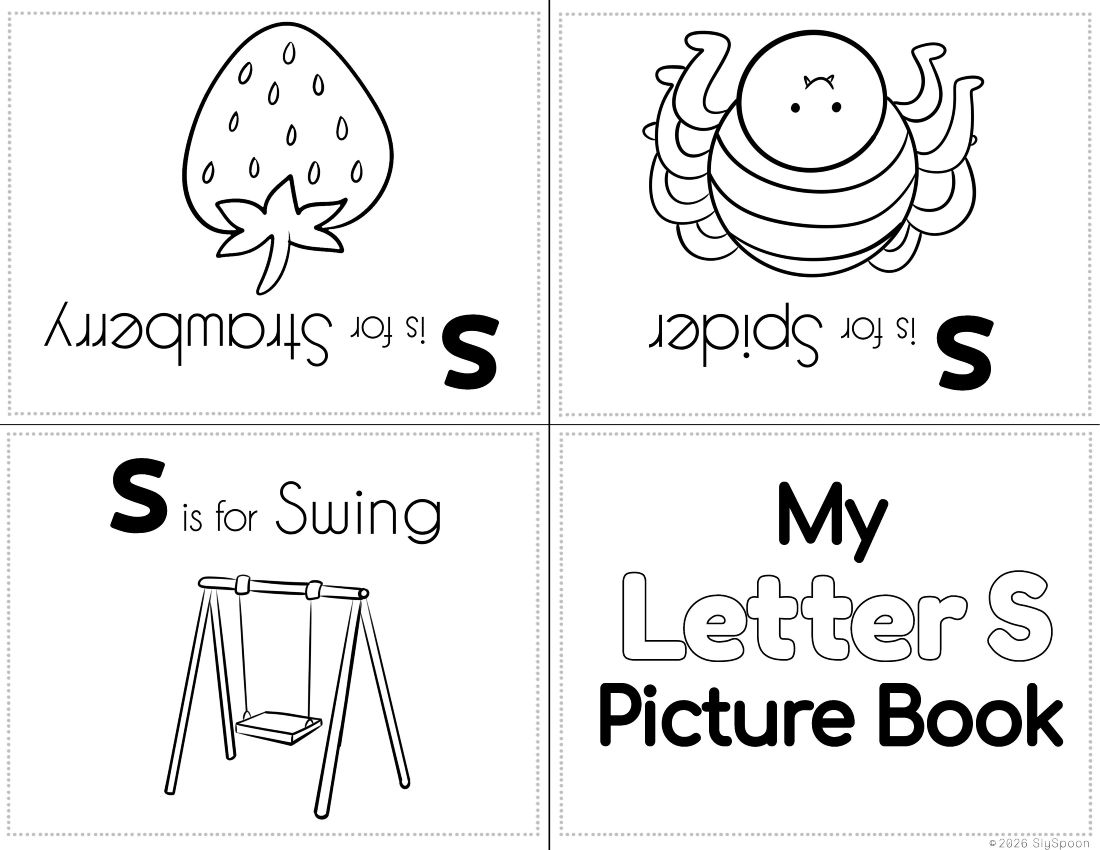 Free Printable My Letter S Picture book foldable coloring book with letter recognition help for early literacy units