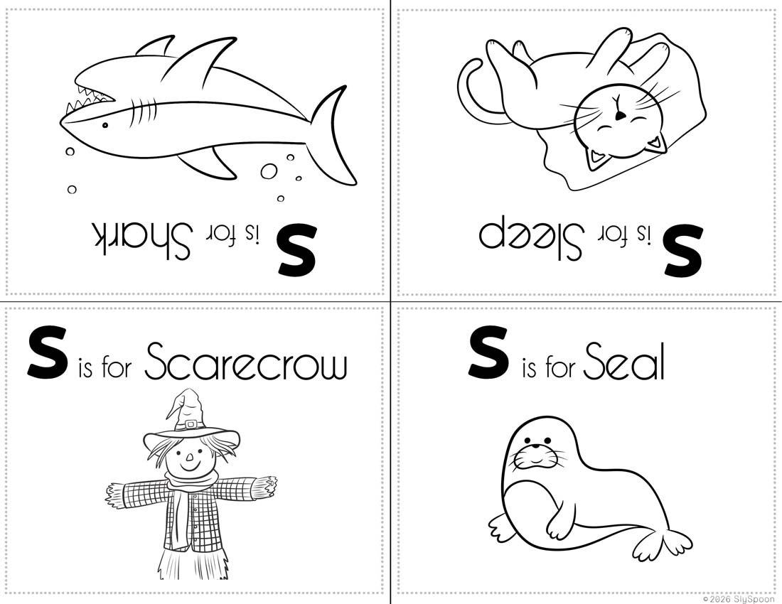 Free Printable My Letter S Picture book foldable coloring book with Letter S words in a cute clip art style