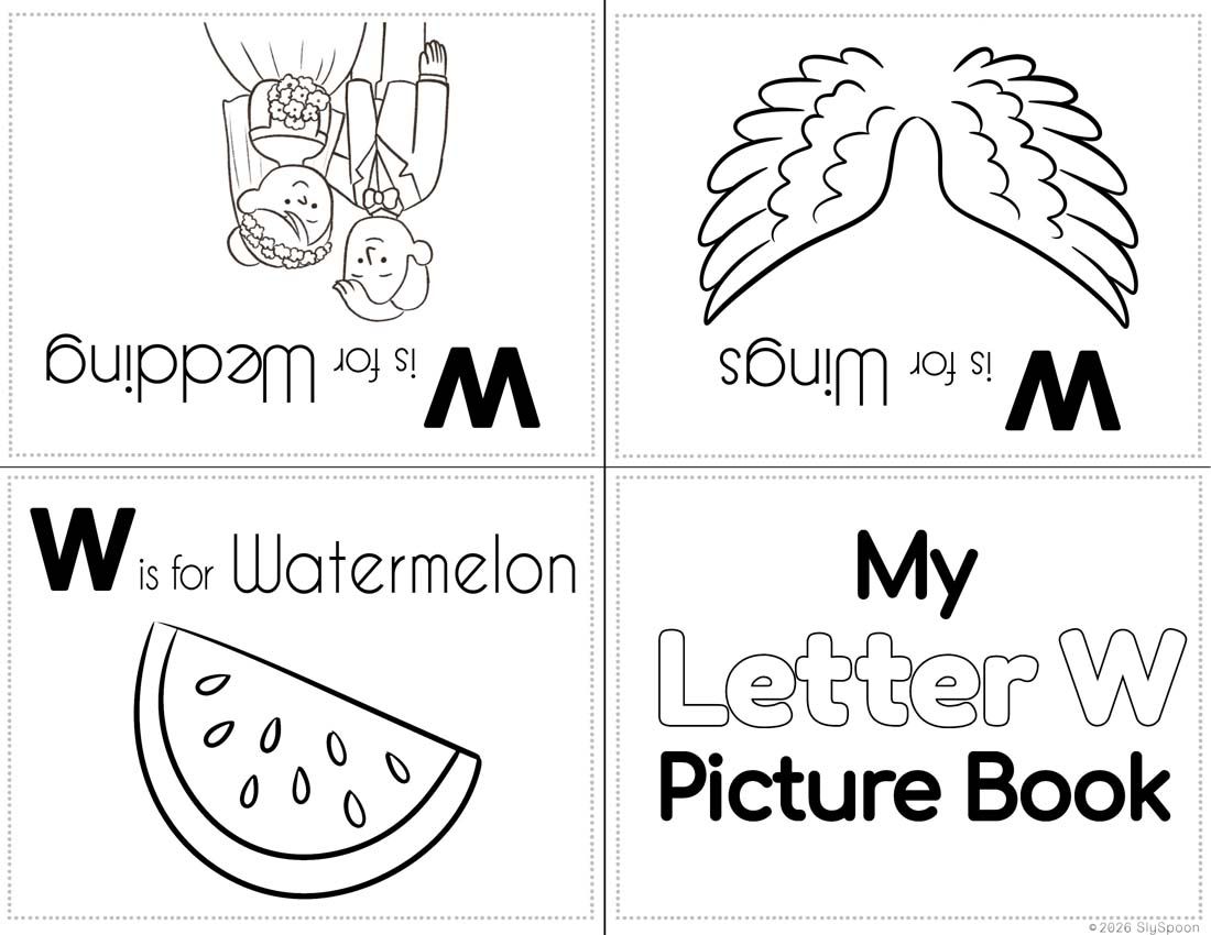 Free Printable My Letter W Picture book foldable coloring book with letter recognition help for early literacy units