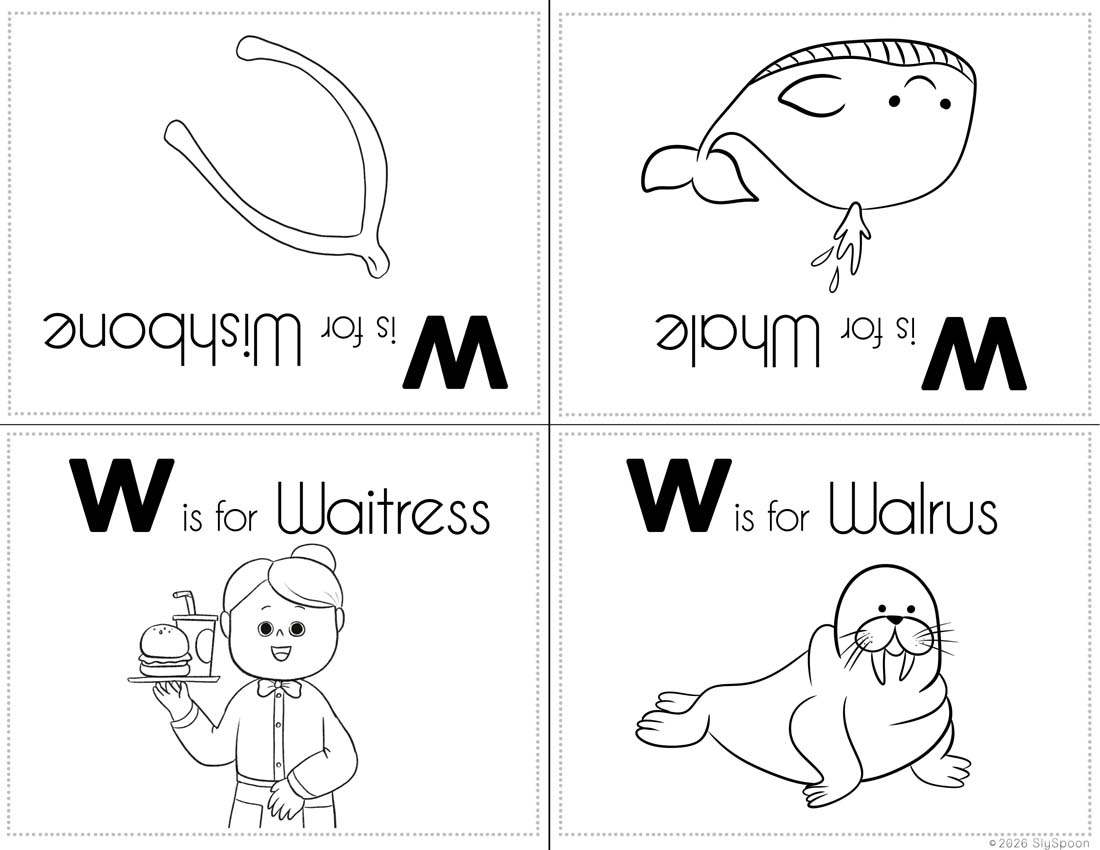 Free Printable My Letter W Picture book foldable coloring book with Letter W words in a cute clip art style
