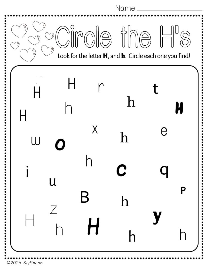 Free Printable Letter H Practice Circle All the H's while practicing recognizing the letter in different fonts