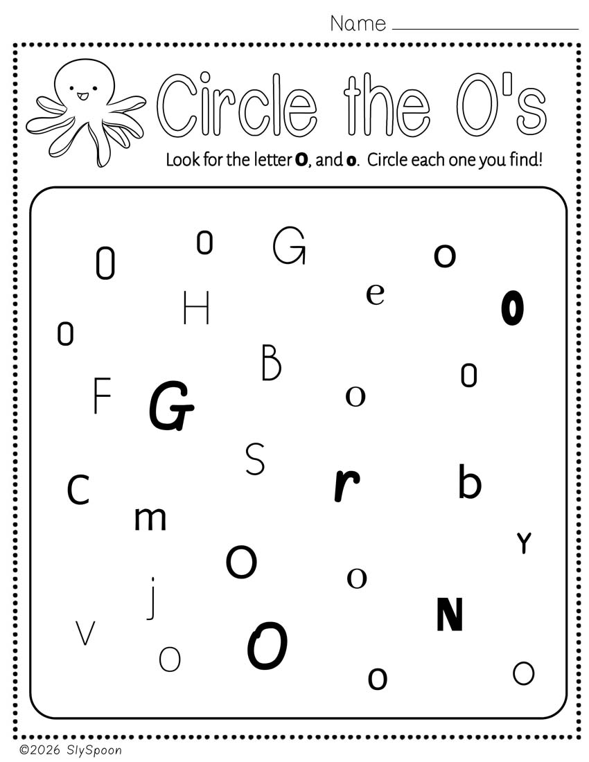 Free Printable Letter O Practice Circle All the O's while practicing recognizing the letter in different fonts