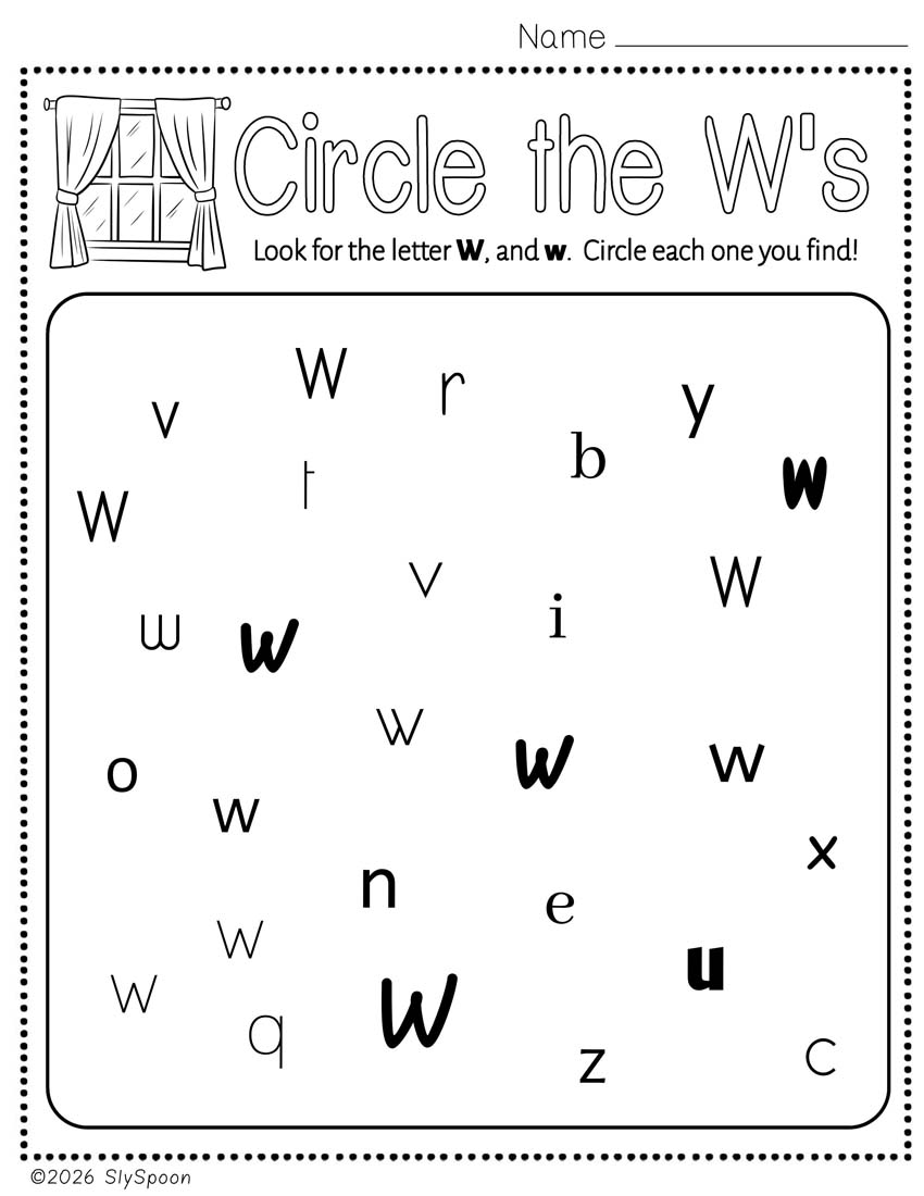 Free Printable Letter W Practice Circle All the W's while practicing recognizing the letter in different fonts