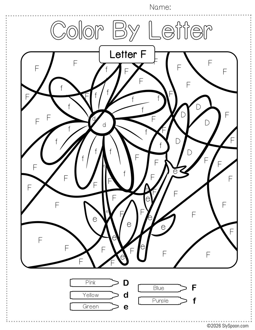 Free Color by Number Color By Letter F Worksheet