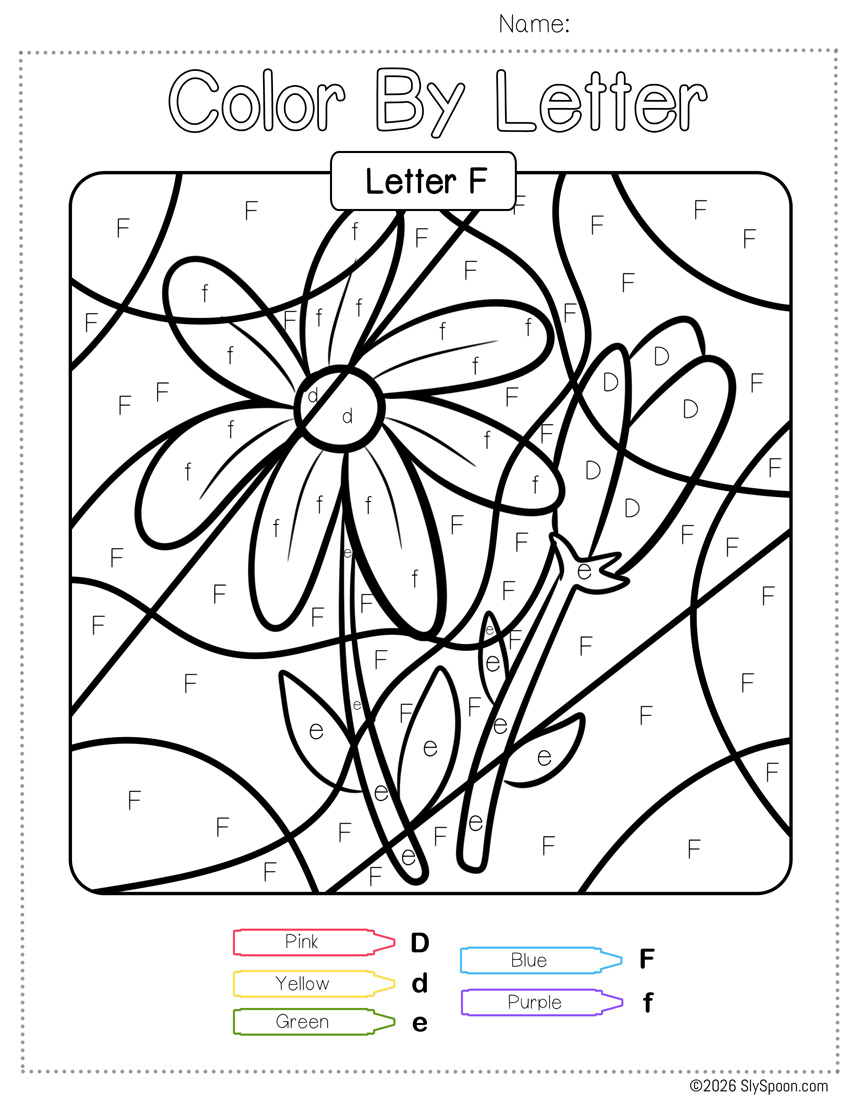 Free Color by Number Color By Letter F Worksheet