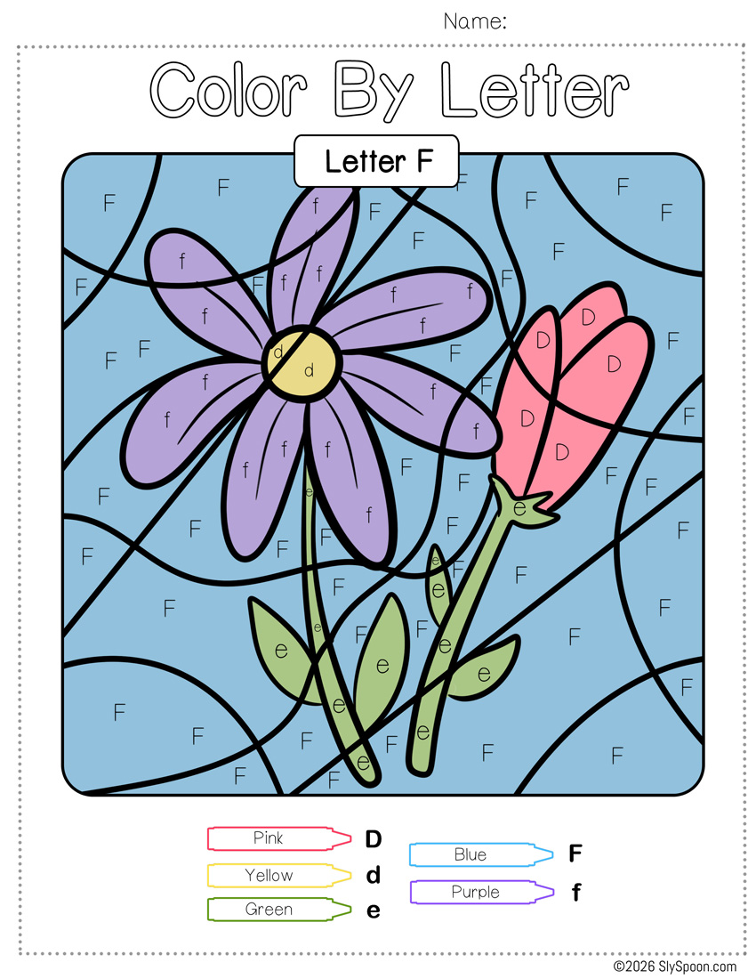 Free Color by Number Color By Letter F Worksheet