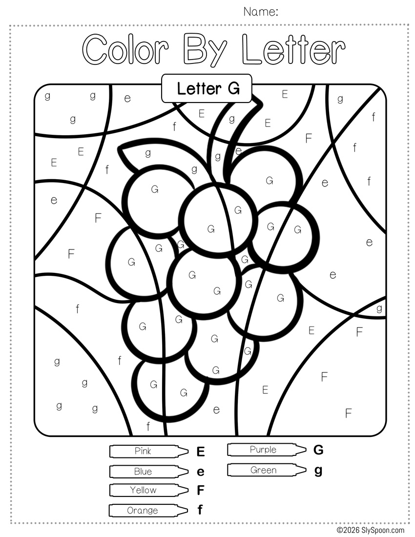 Free Color by Number Color By Letter G Worksheet