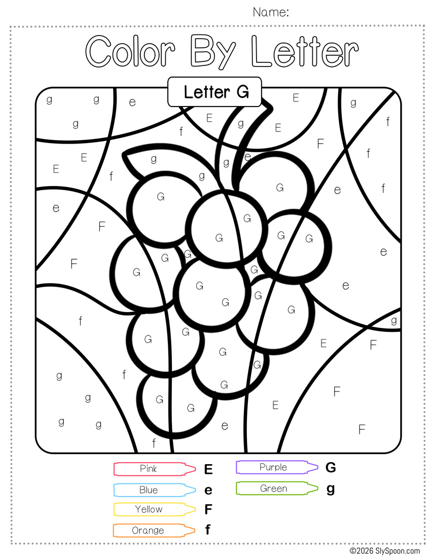 Free Color by Number Color By Letter G Worksheet