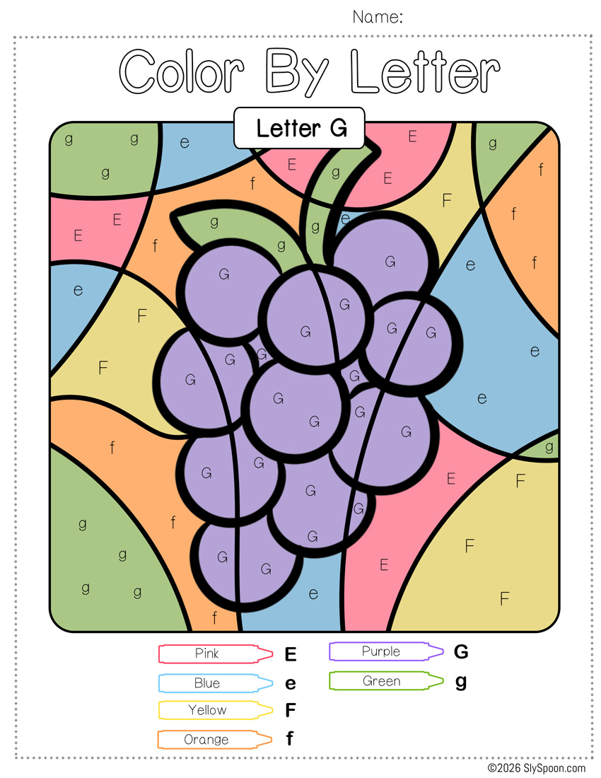 Free Color by Number Color By Letter G Worksheet