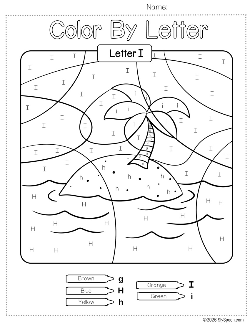 Free Color by Number Color By Letter I Worksheet