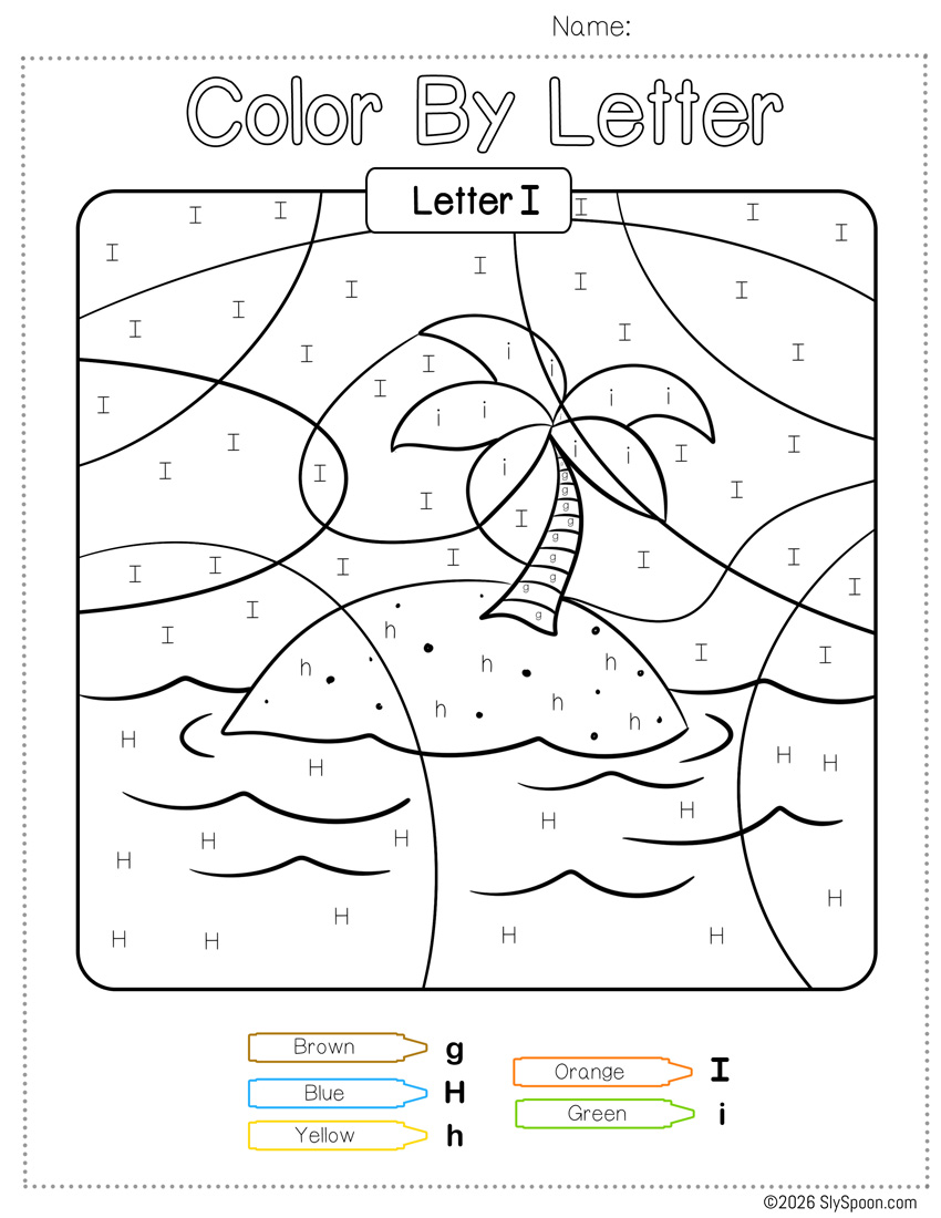 Free Color by Number Color By Letter I Worksheet
