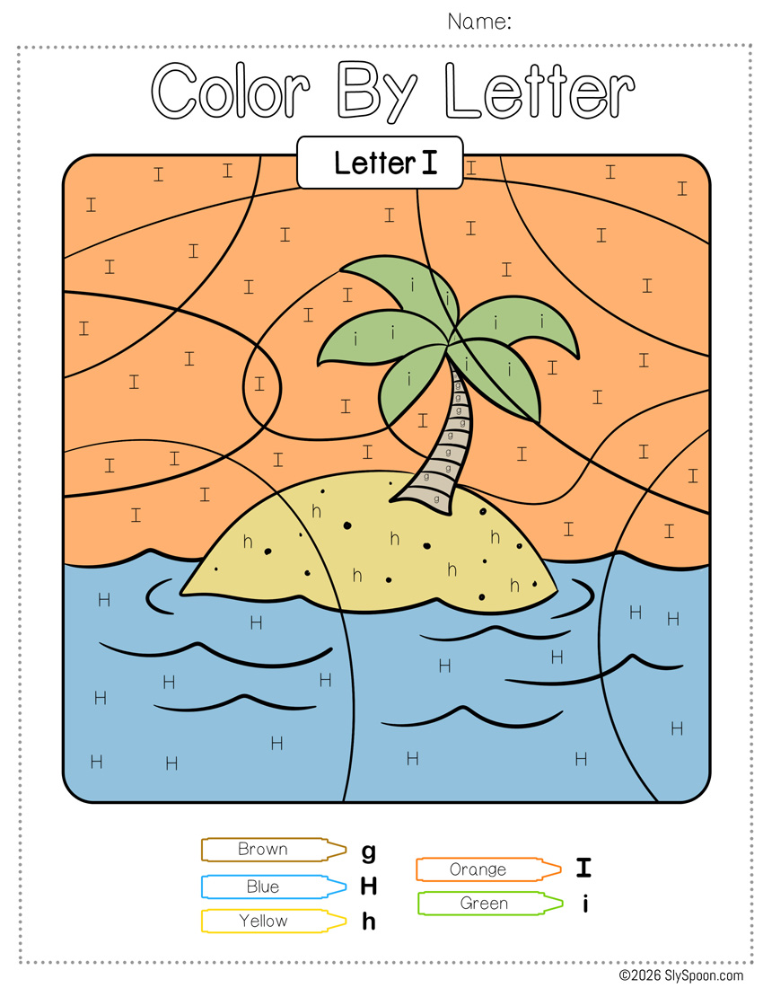 Free Color by Number Color By Letter I Worksheet