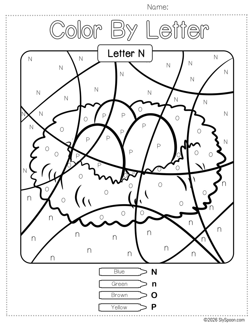 Free Color by Number Color By Letter N Worksheet