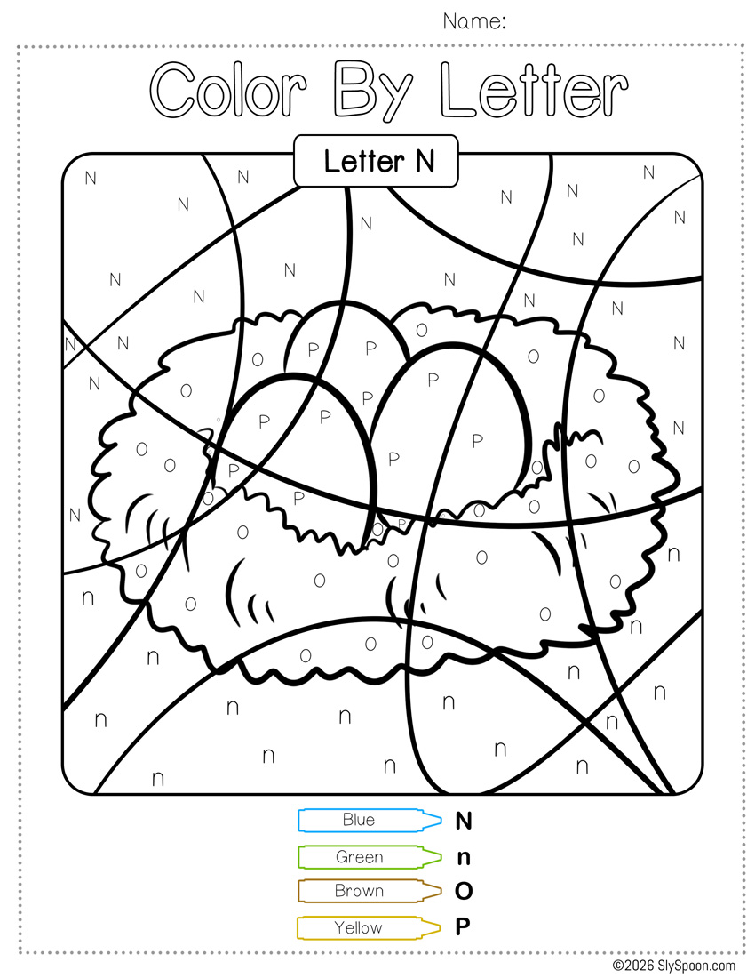 Free Color by Number Color By Letter N Worksheet