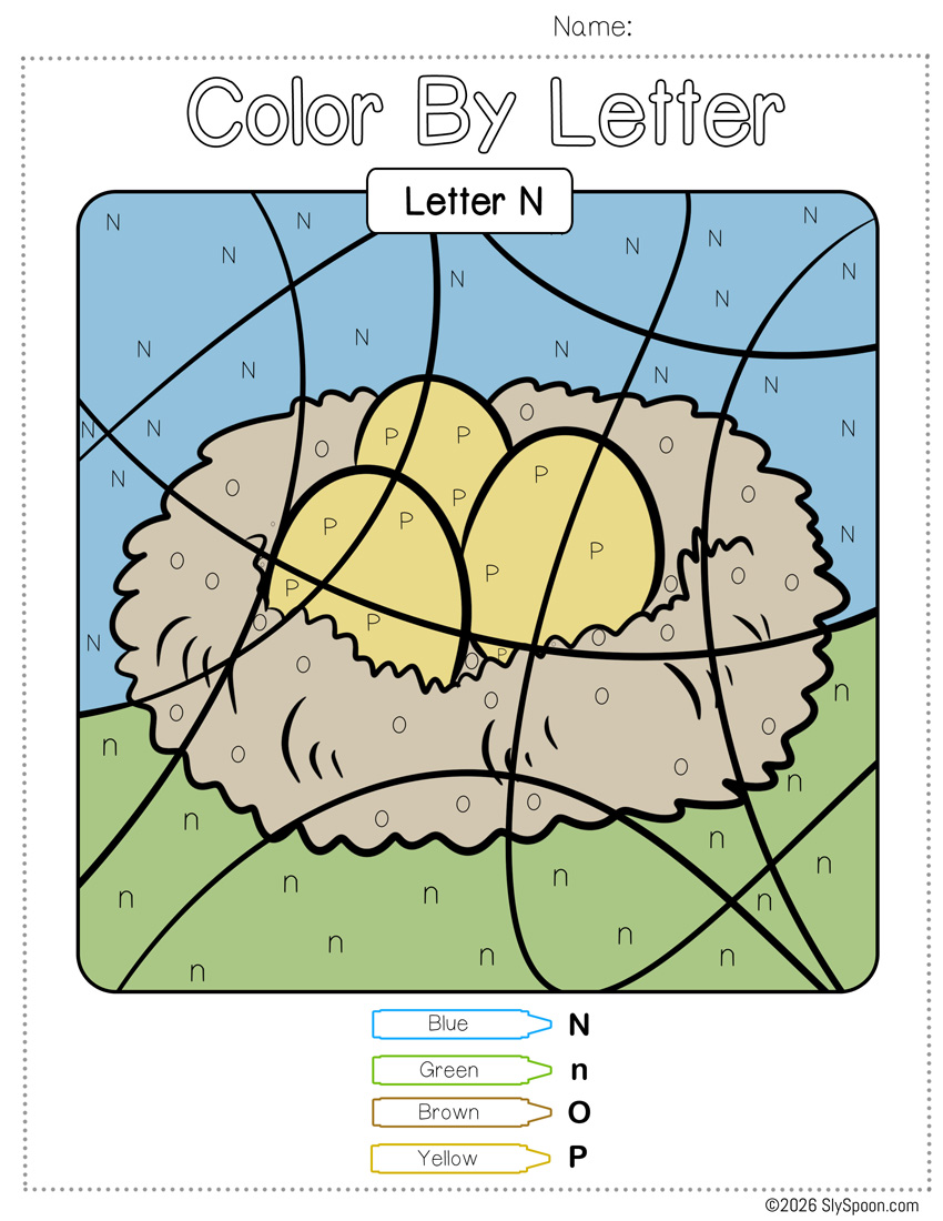 Free Color by Number Color By Letter N Worksheet