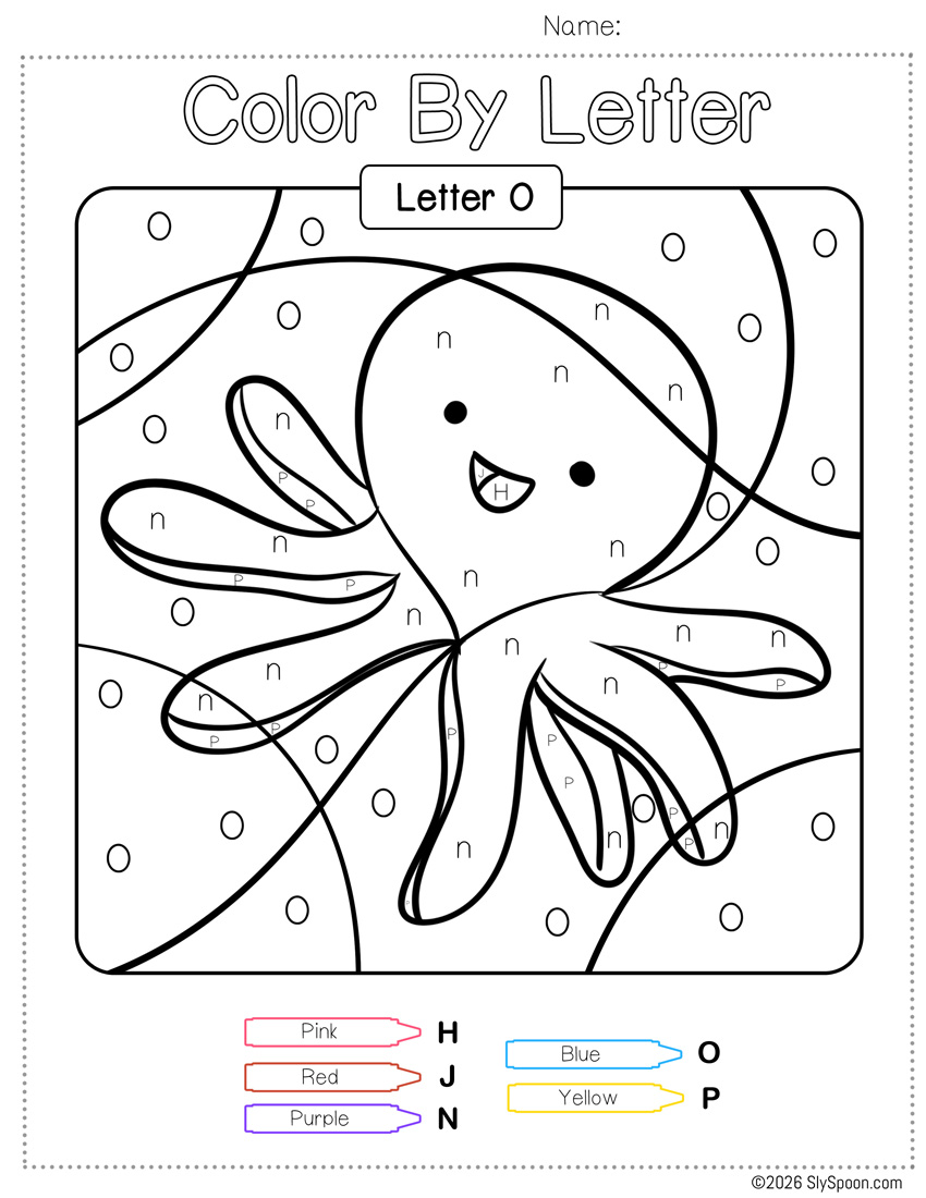 Free Color by Number Color By Letter O Worksheet