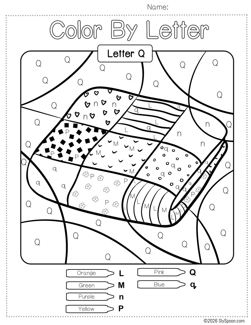 Free Color by Number Color By Letter Q Worksheet