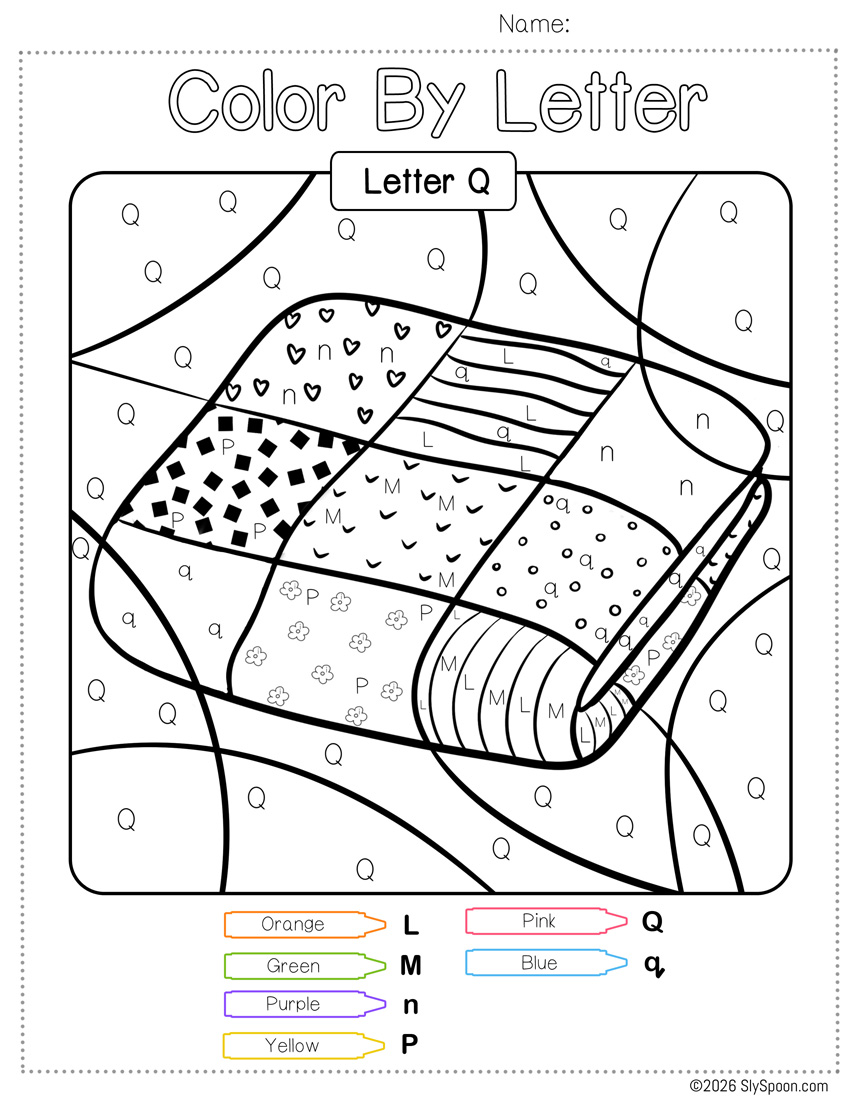 Free Color by Number Color By Letter Q Worksheet