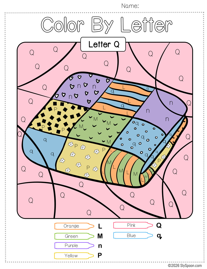 Free Color by Number Color By Letter Q Worksheet