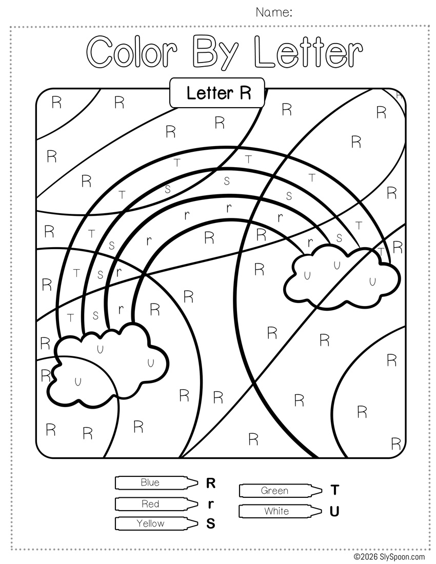 Free Color by Number Color By Letter R Worksheet