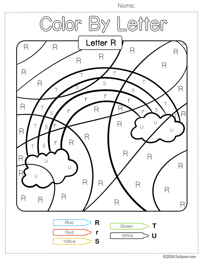 Free Color by Number Color By Letter R Worksheet