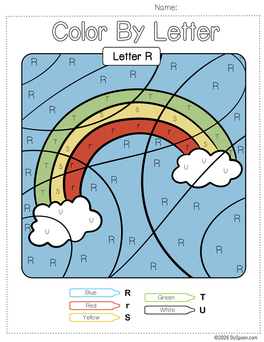 Free Color by Number Color By Letter R Worksheet