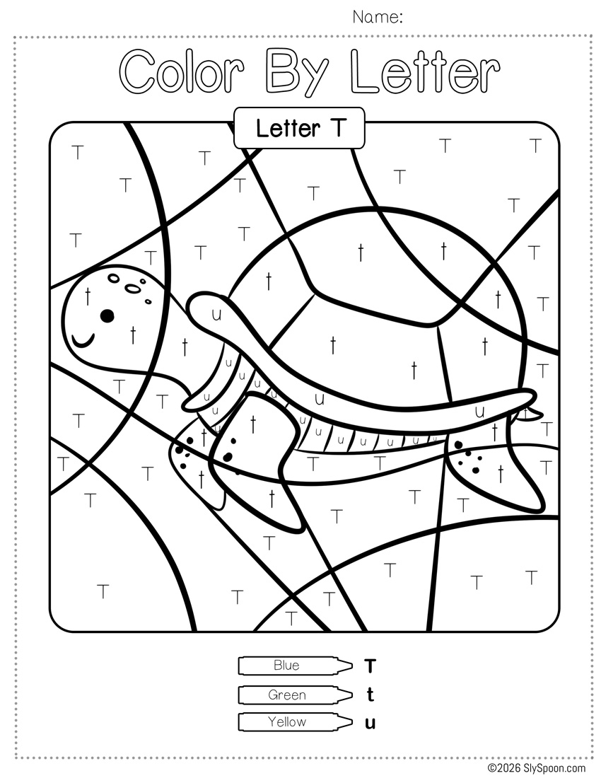 Free Color by Number Color By Letter T Worksheet
