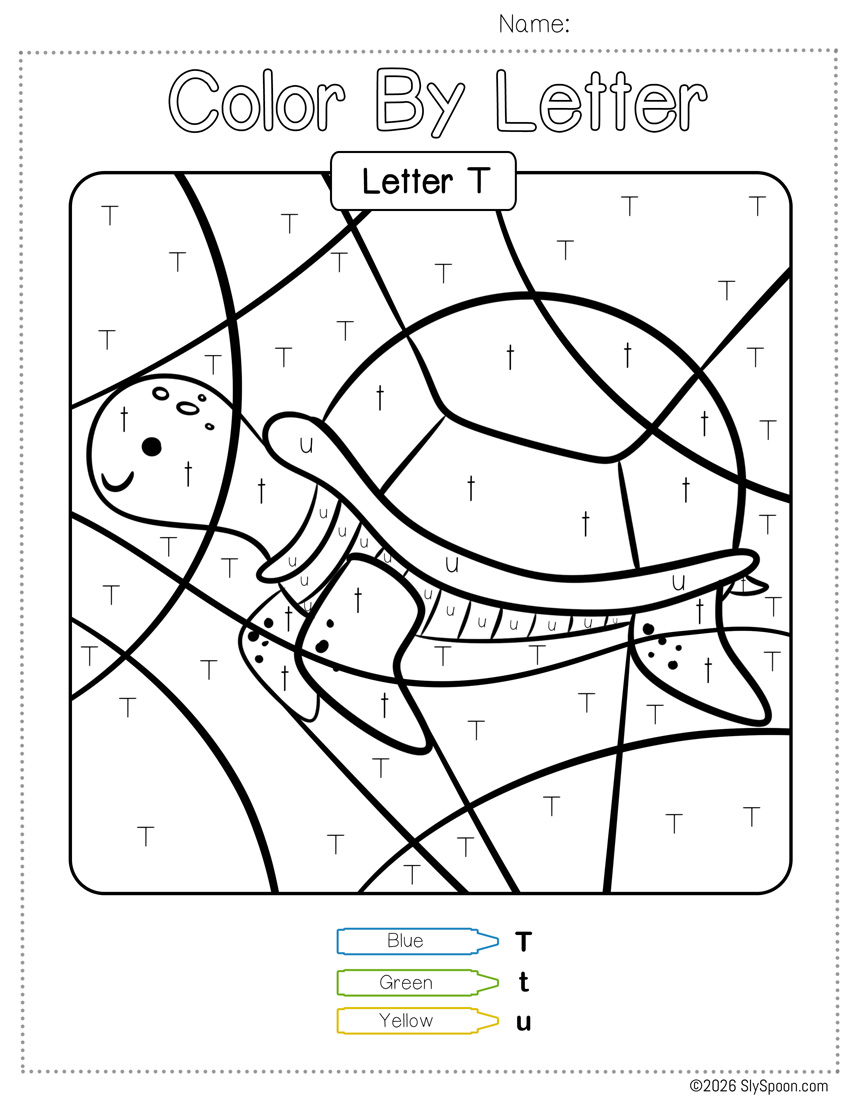 Free Color by Number Color By Letter T Worksheet