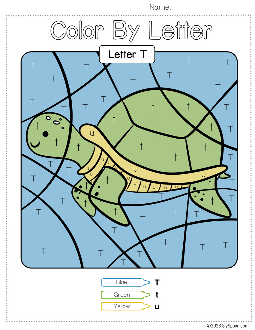 Free Color by Number Color By Letter T Worksheet