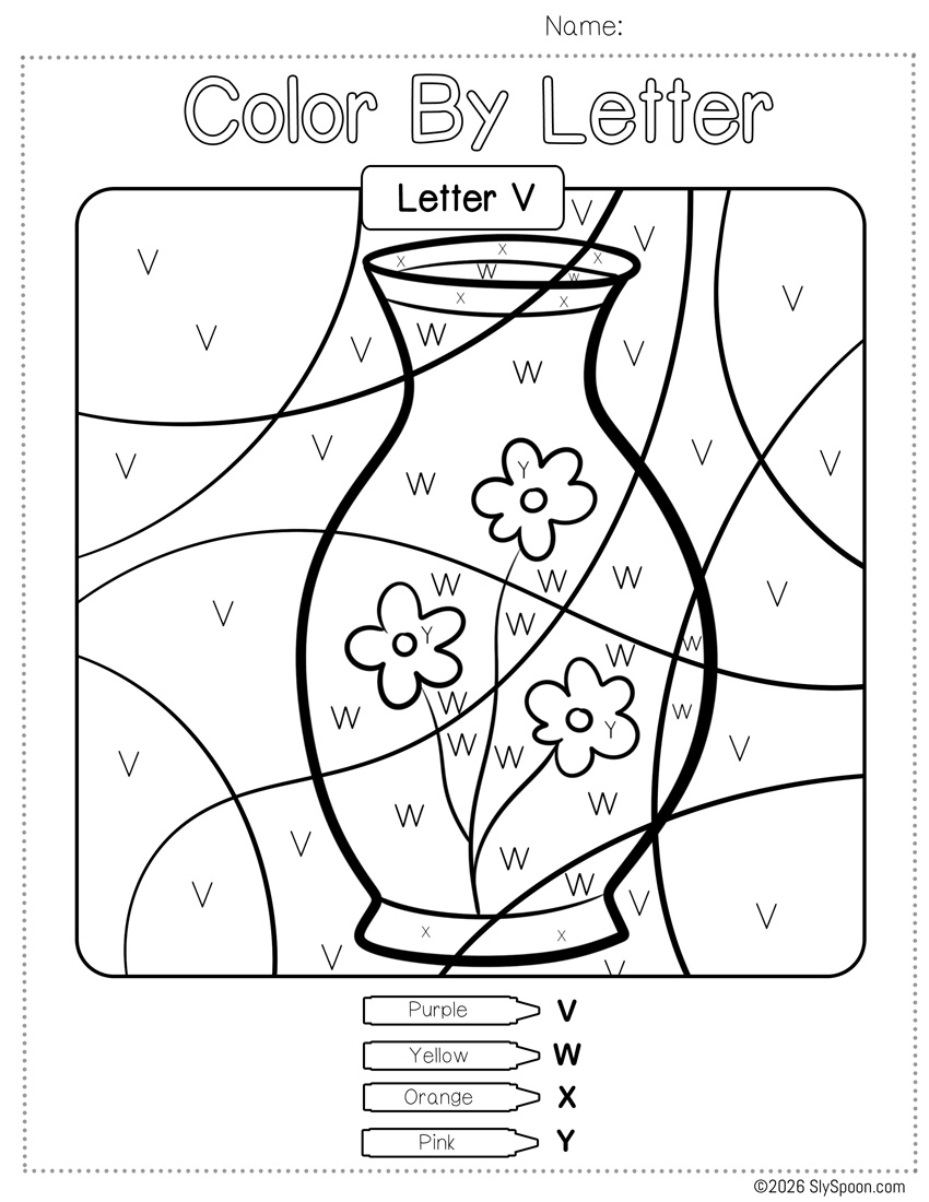 Free Color by Number Color By Letter V Worksheet