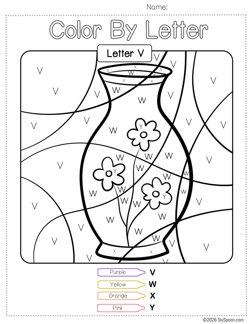 Free Color by Number Color By Letter V Worksheet