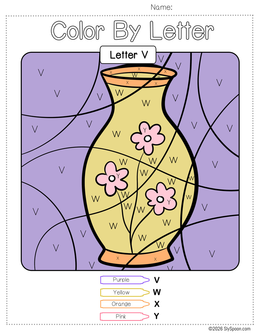 Free Color by Number Color By Letter V Worksheet