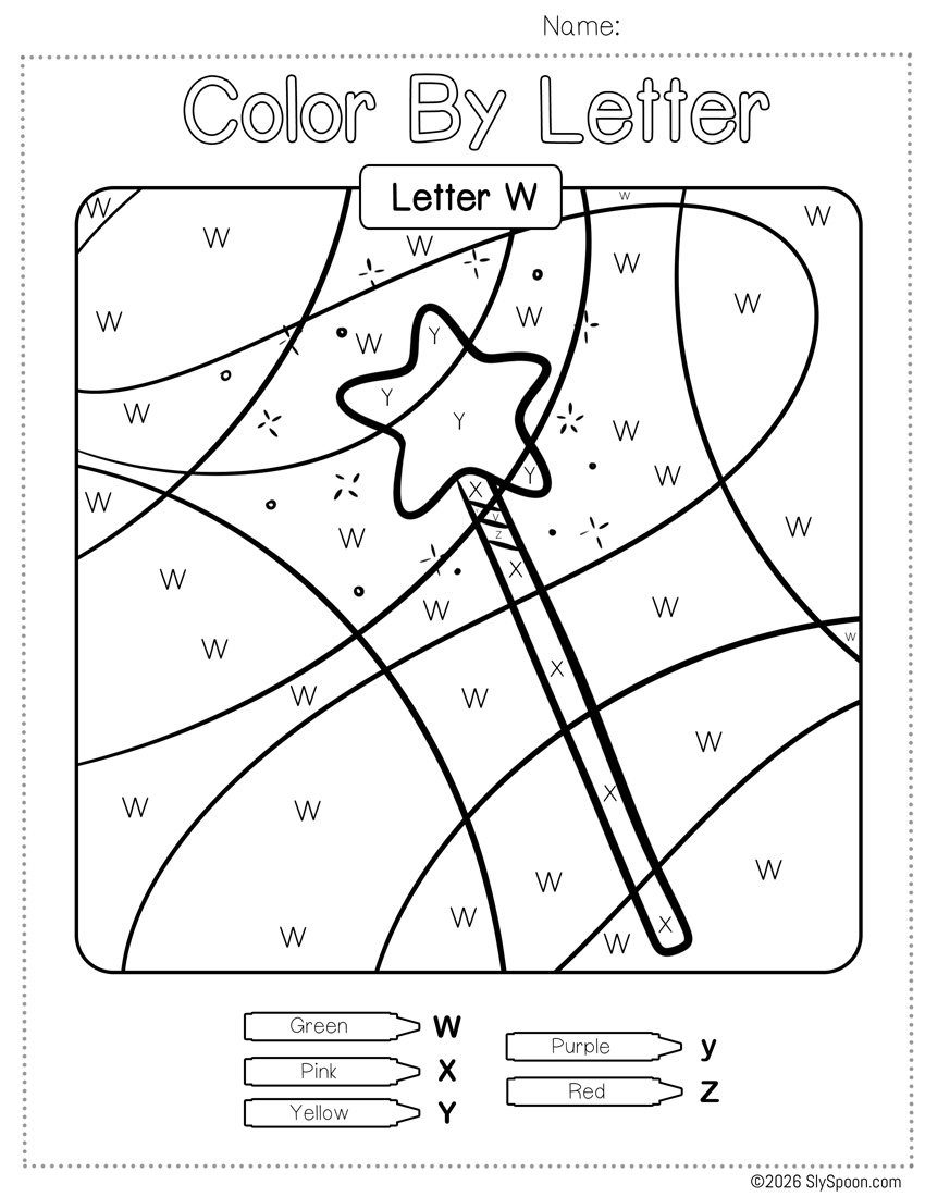 Free Color by Number Color By Letter W Worksheet