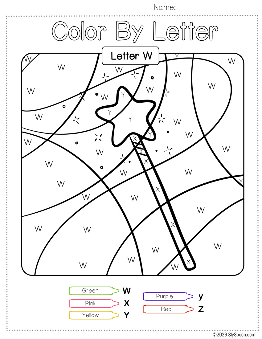 Free Color by Number Color By Letter W Worksheet