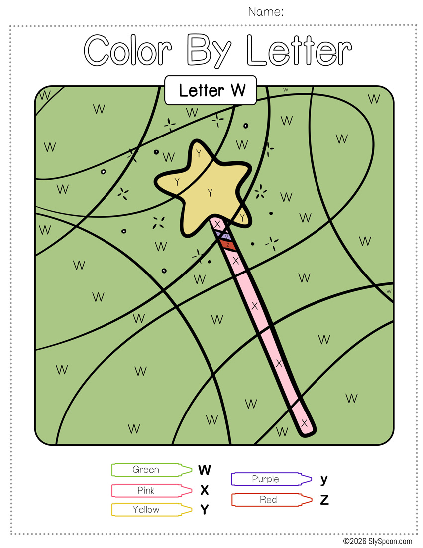 Free Color by Number Color By Letter W Worksheet