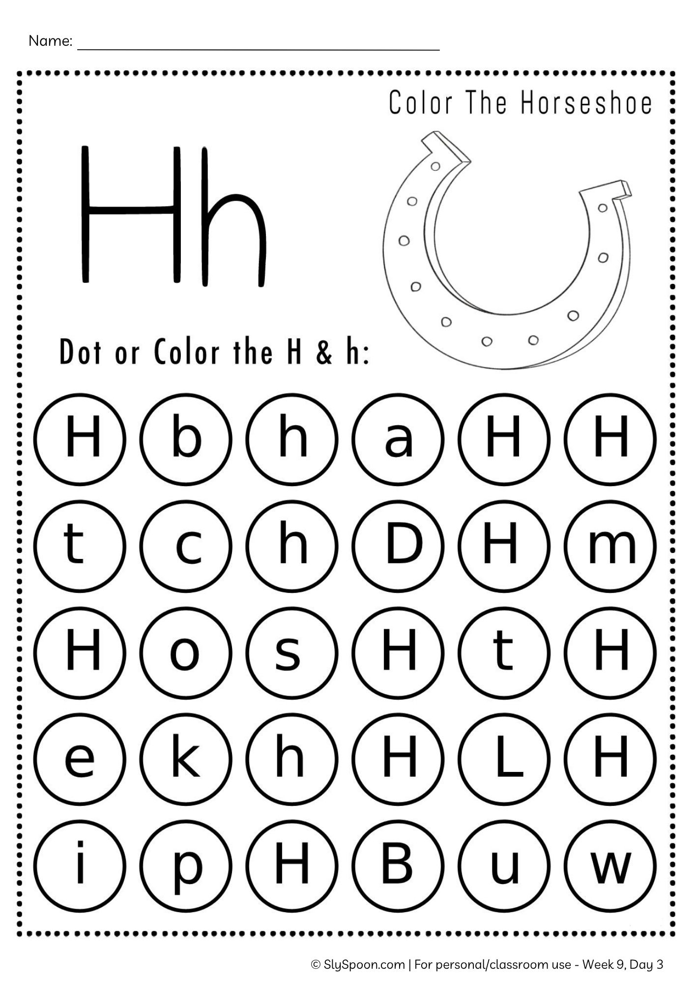 Free Printable Letter H Dot Marker worksheet
