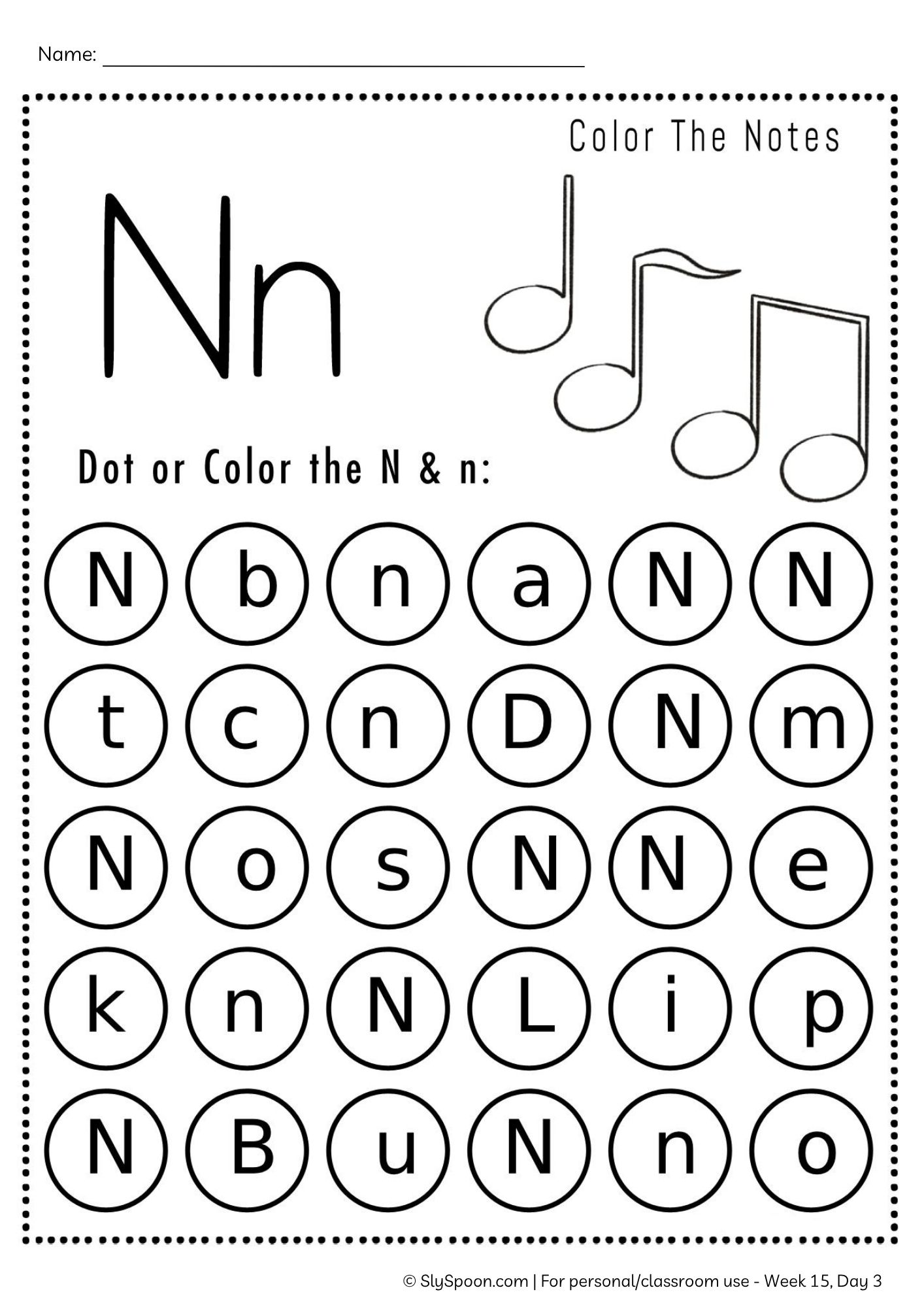 Free Printable Letter N Dot Marker worksheet