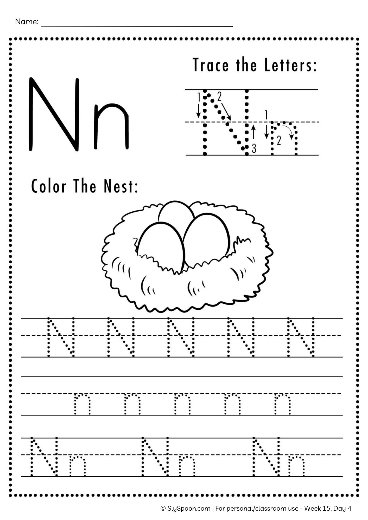 Free Letter N Tracing Worksheet