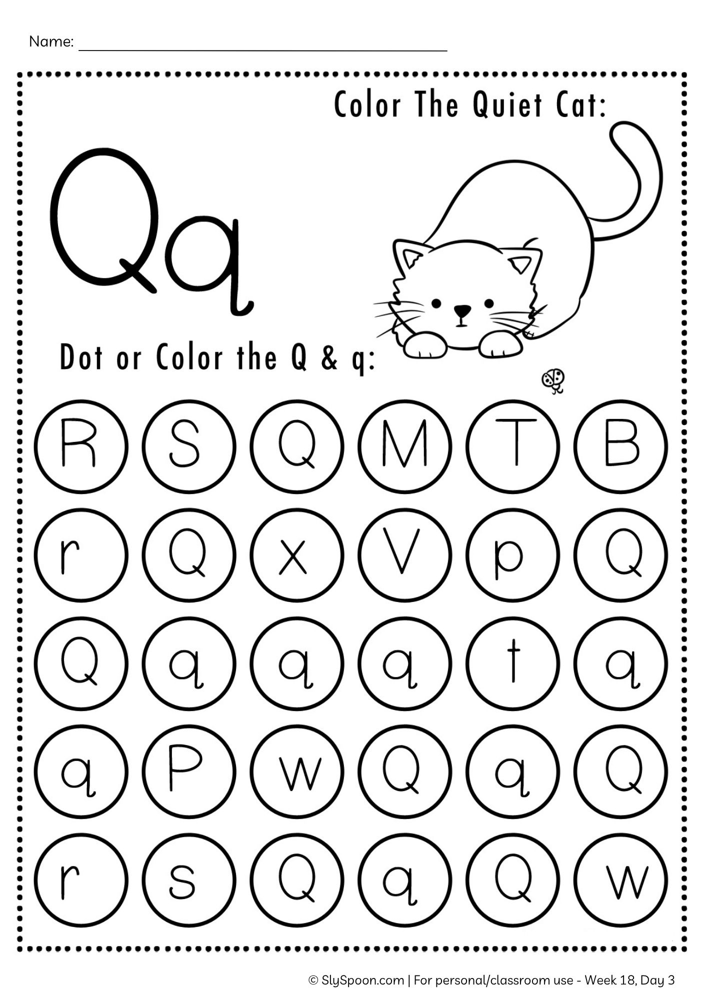 Free Printable Letter Q Dot Marker worksheet