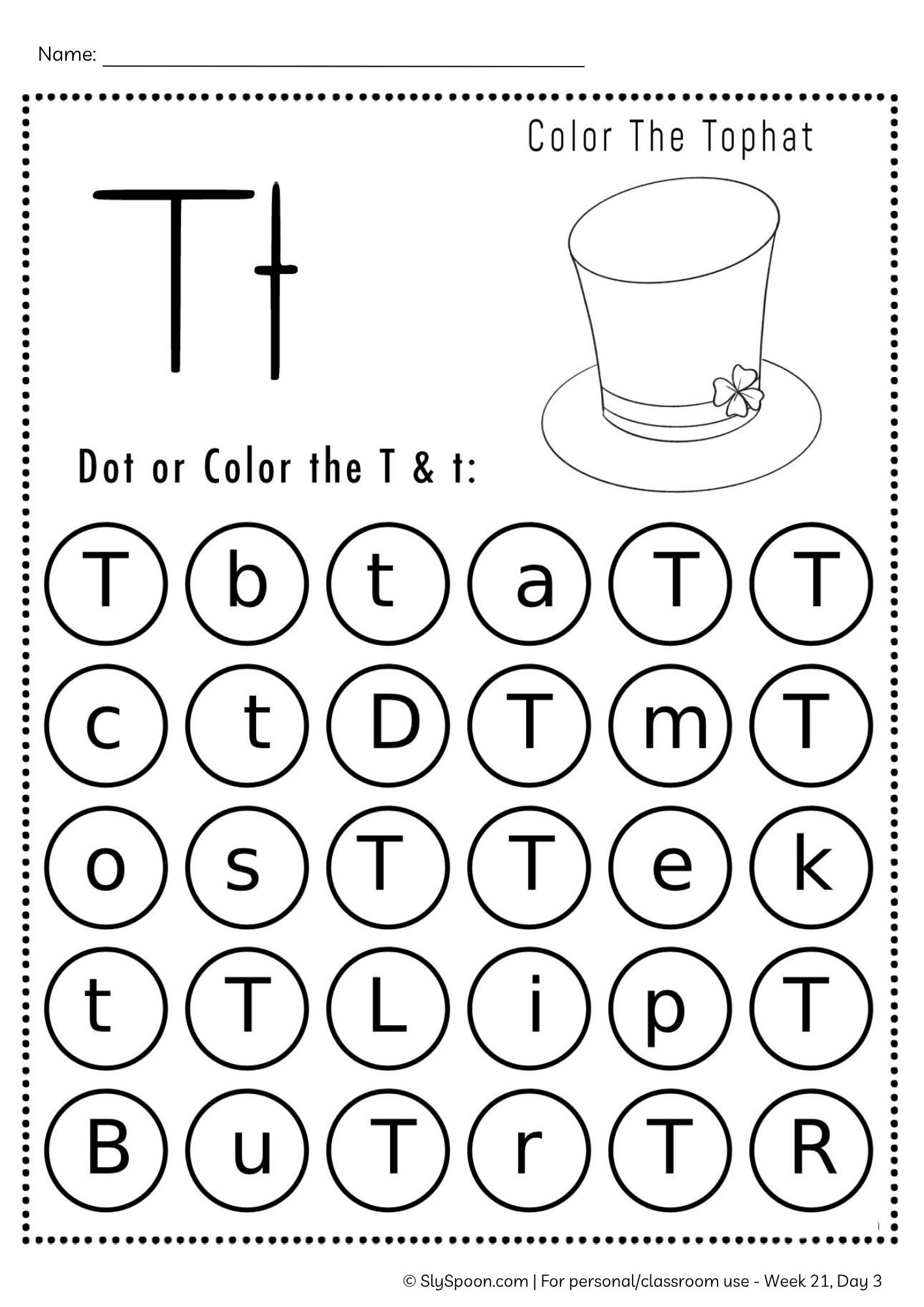 Free Printable Letter T Dot Marker worksheet