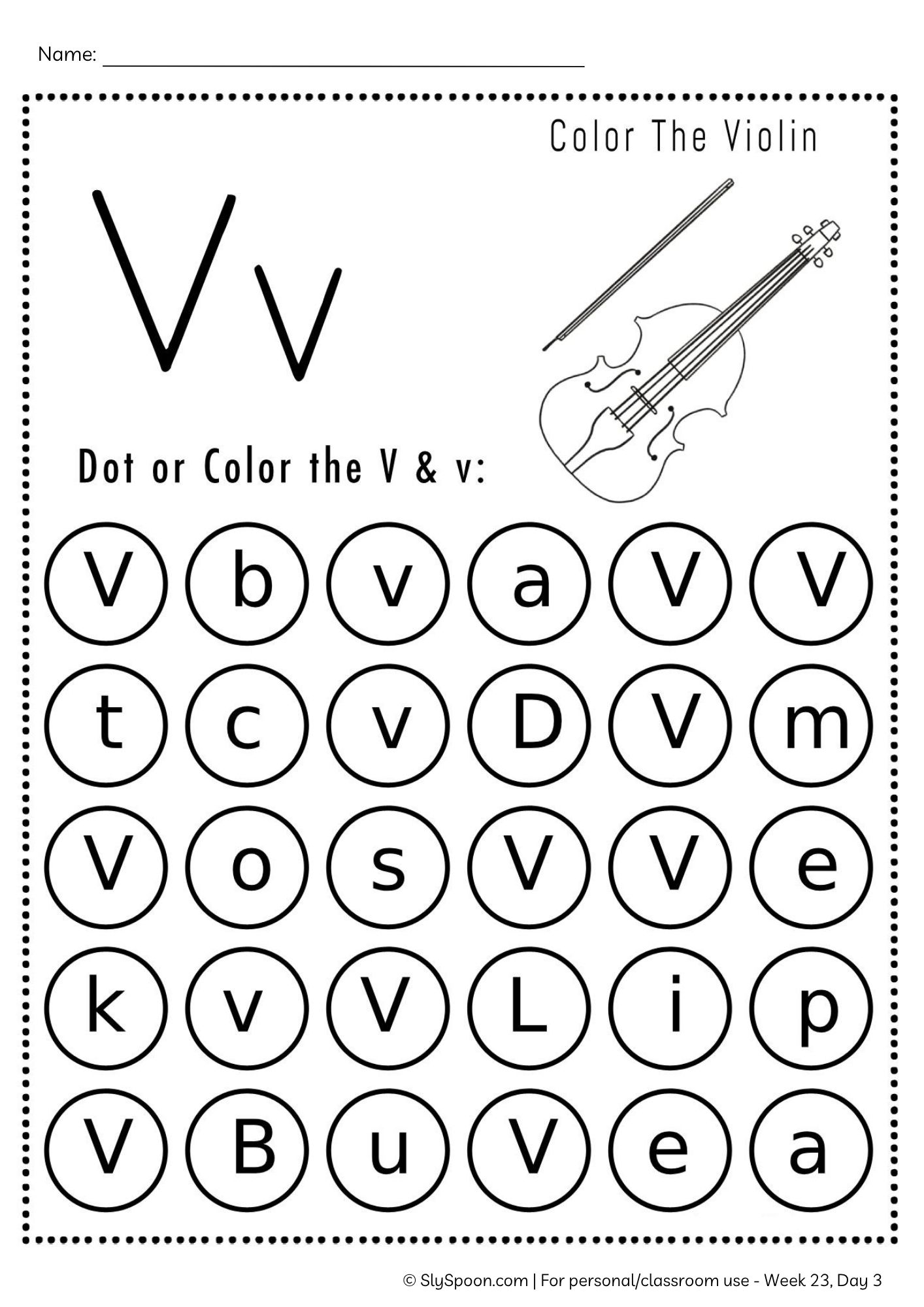 Free Printable Letter V Dot Marker worksheet