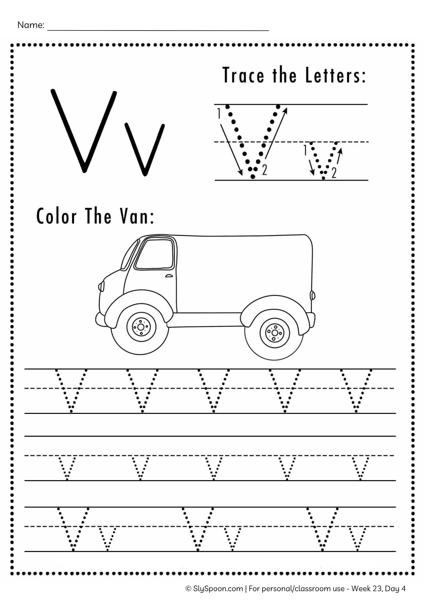 Free Letter V Tracing Worksheet
