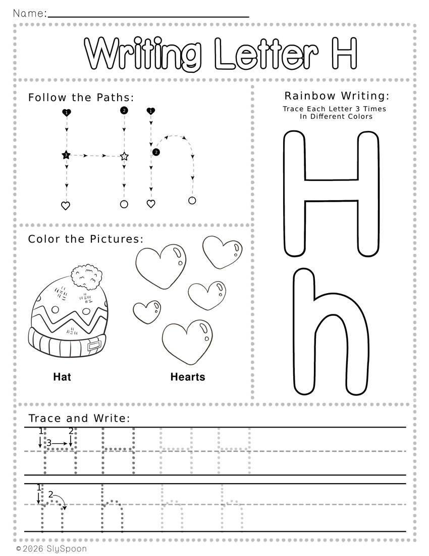 Free Printable Letter H Writing Worksheets with Letter Formation Guide