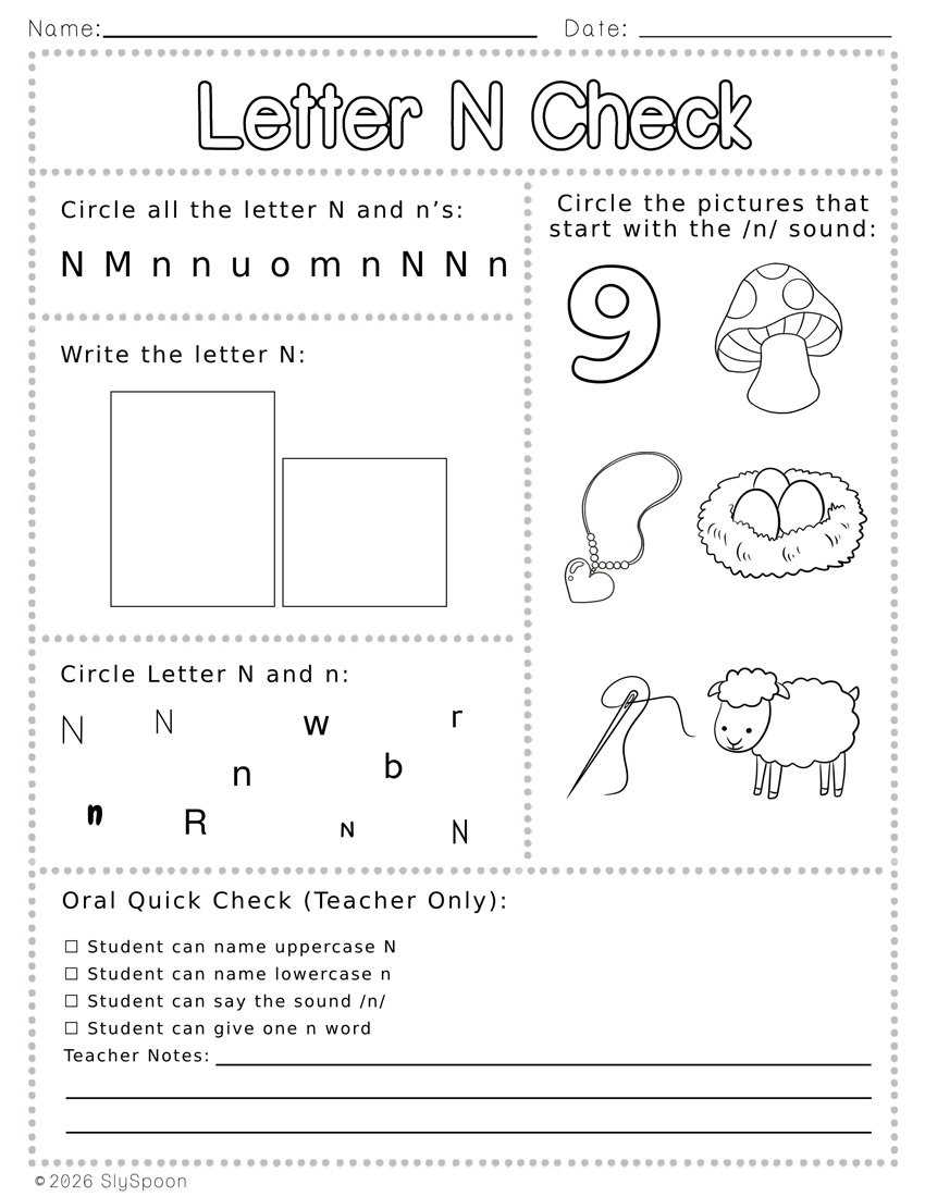 Free Printable Letter N Review Worksheets with find the letter, circle the picture that starts with N, write the letter, and find the letter in different fonts
