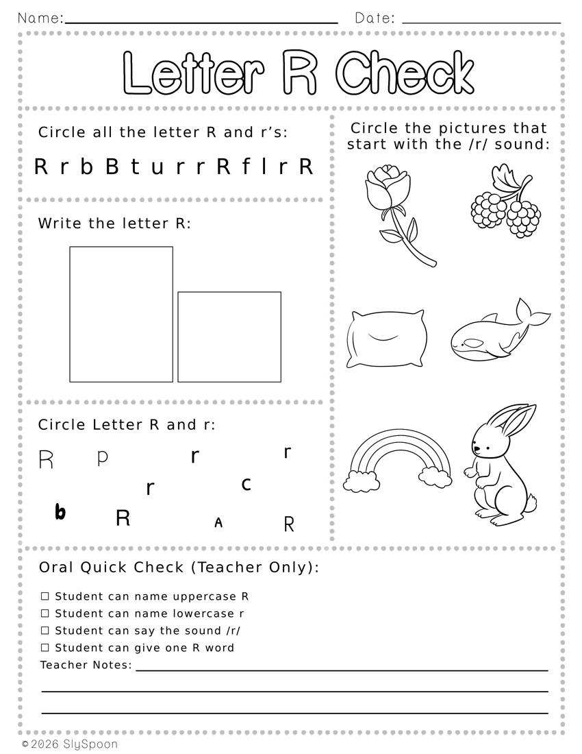 Free Printable Letter R Review Worksheets with find the letter, circle the picture that starts with R, write the letter, and find the letter in different fonts