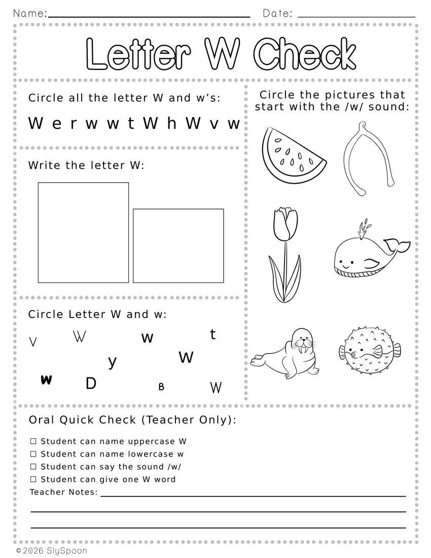 Free Printable Letter W Review Worksheets with find the letter, circle the picture that starts with W, write the letter, and find the letter in different fonts
