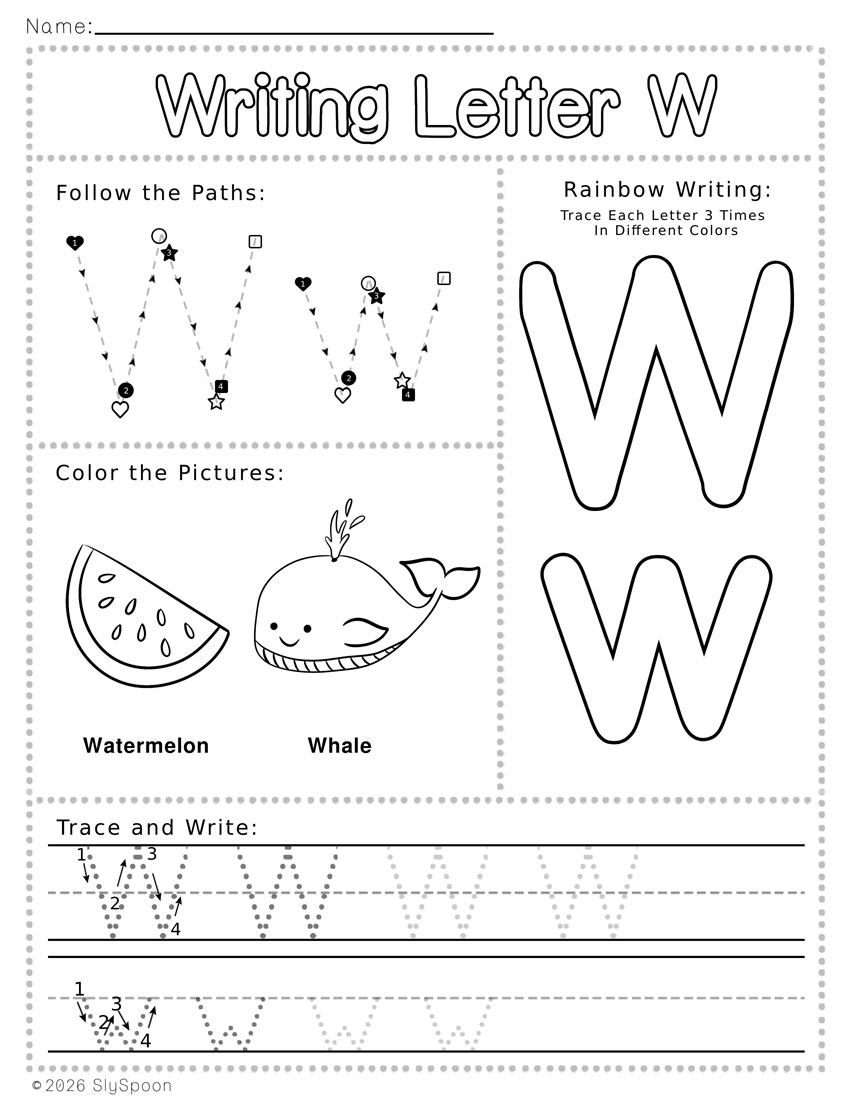 Free Printable Letter W Writing Worksheets with Letter Formation Guide