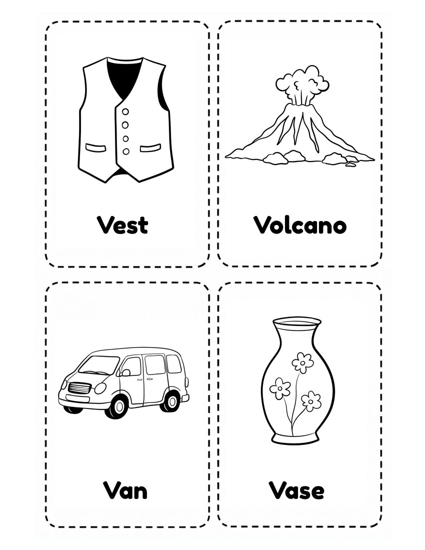 Letter V Flash Card Free Printable to Help Recognize Sound and Letter