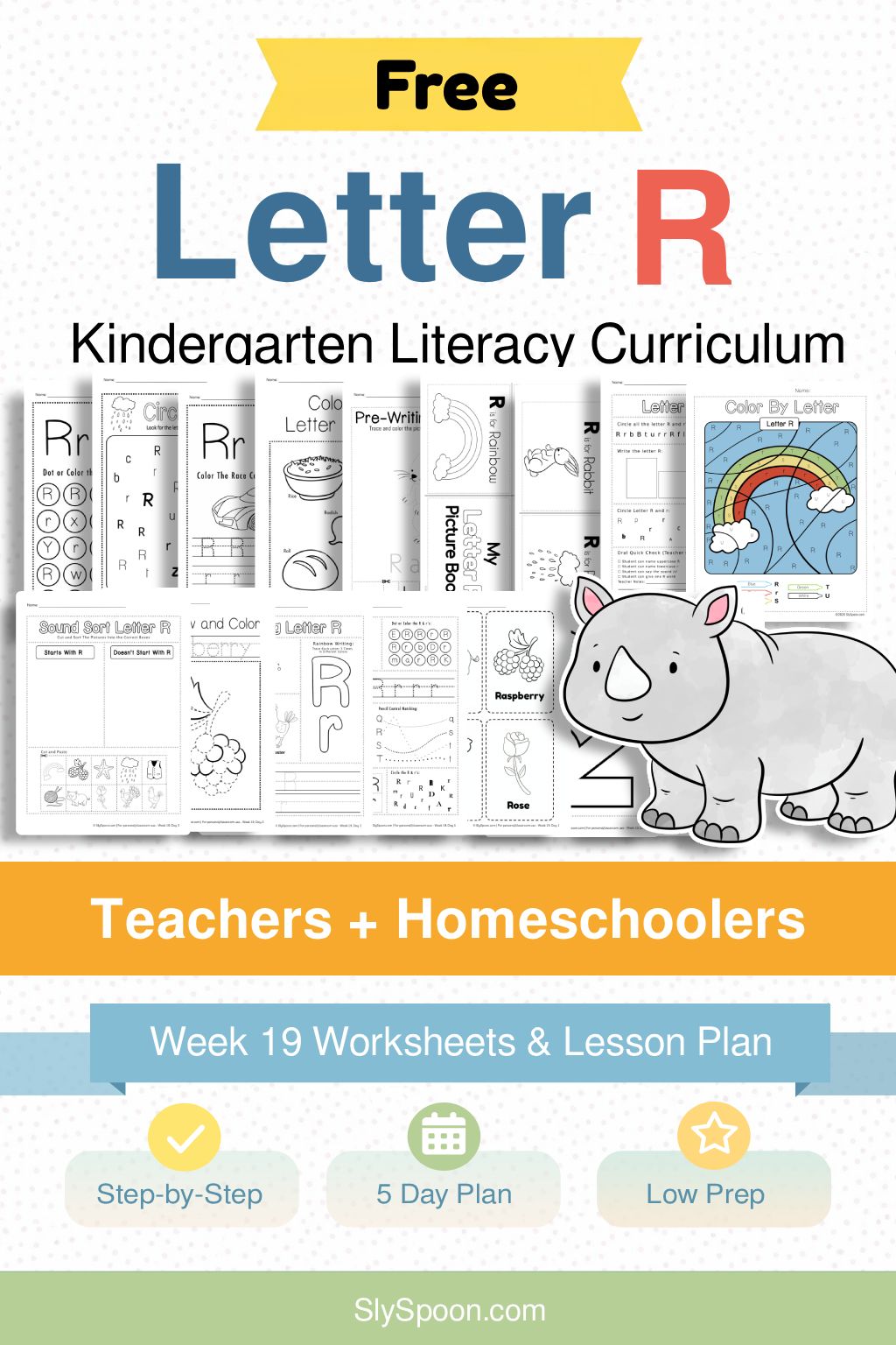 Free Kindergarten Literacy Curriculum Week 19 - All Things Letter R, including guided lessons, free printable worksheets, sensory bins, and craft and activity ideas